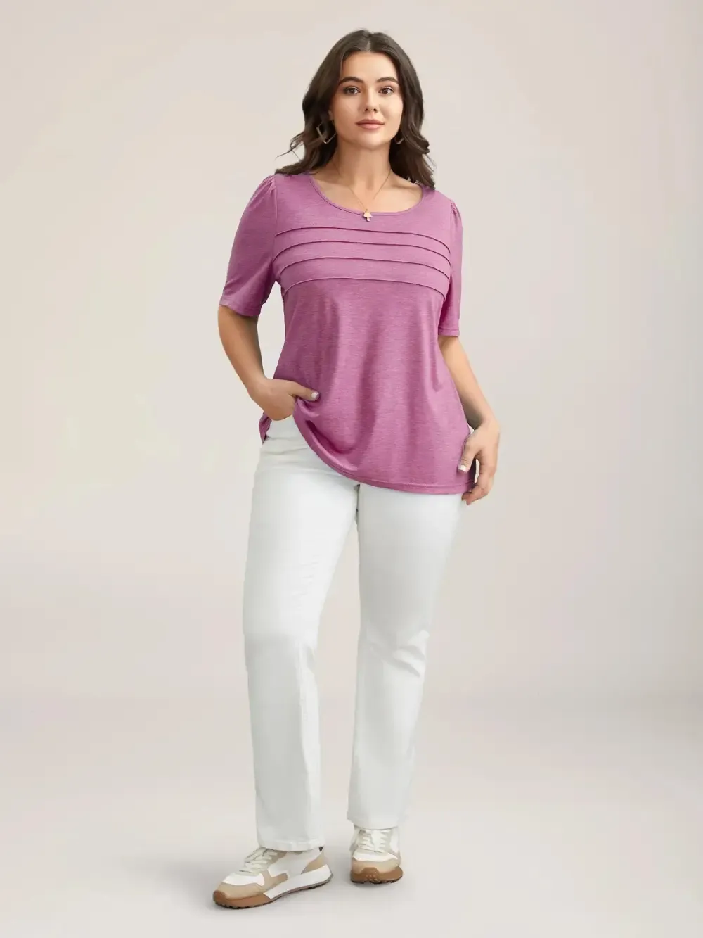 Seamed Round Neck Fitted T-Shirt