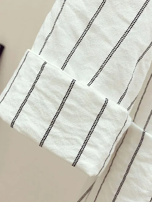 Lapel Collar Long Sleeve Striped Pocket Stitching Regular Loose Blazer For Women