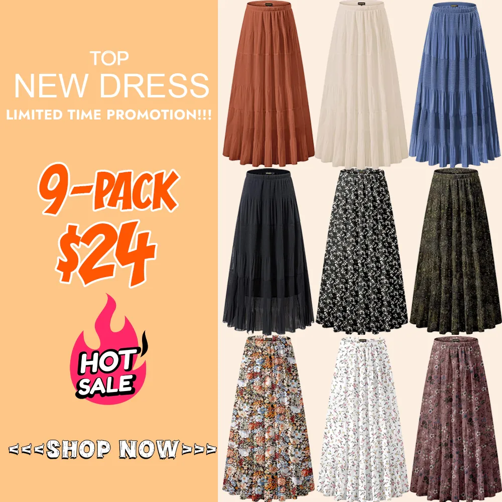 Women's Chiffon Elastic High Waist Pleated A-Line Flared Maxi Skirts