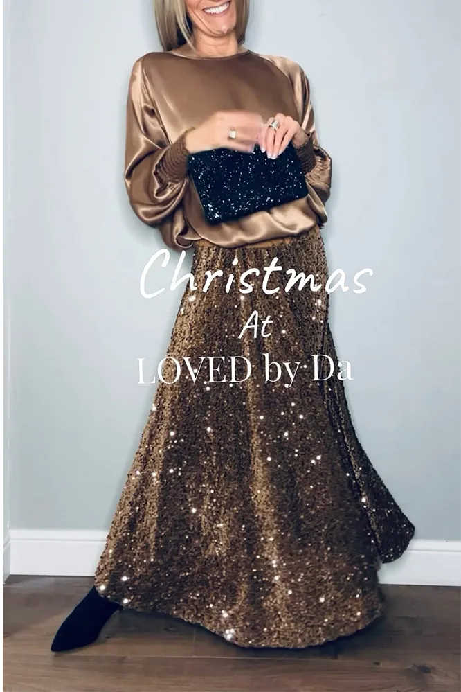 Women's fashion satin top and sequined skirt two-piece set