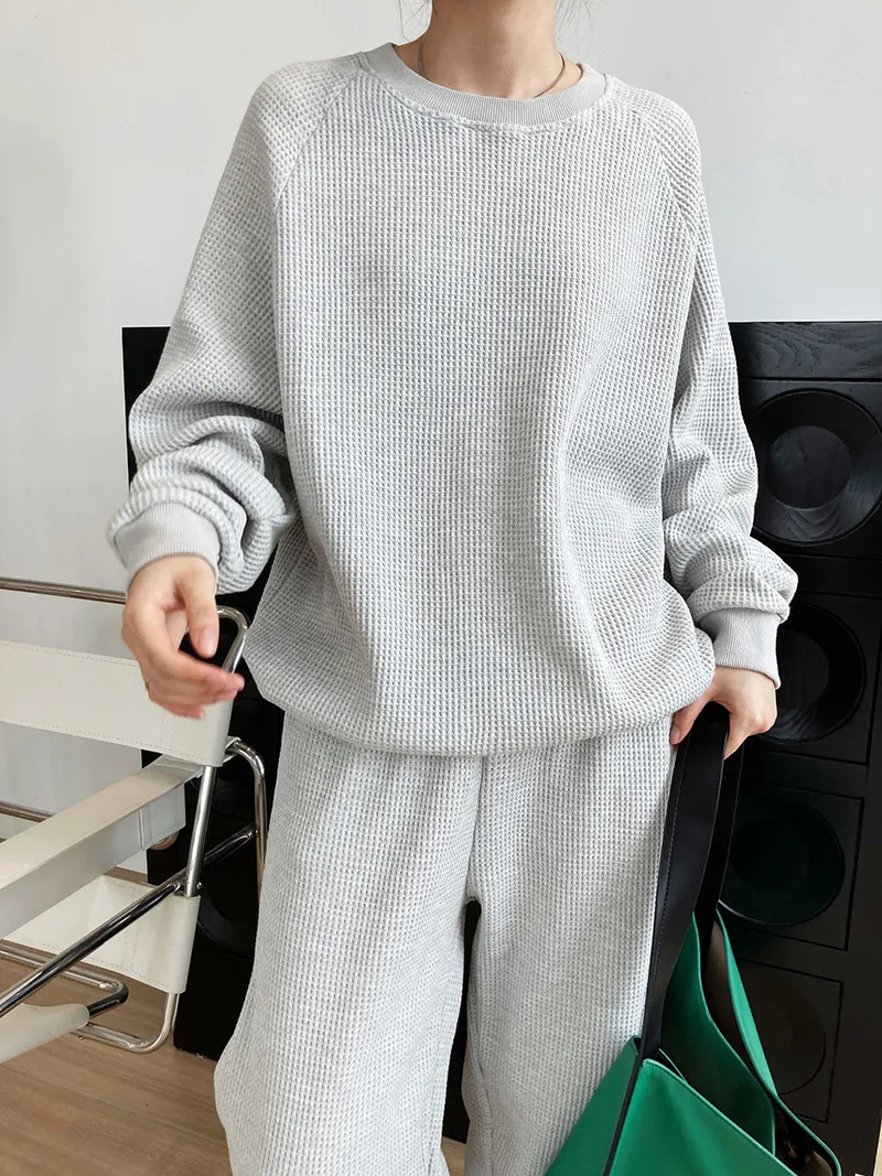 Waffle loose fashion casual sports suit