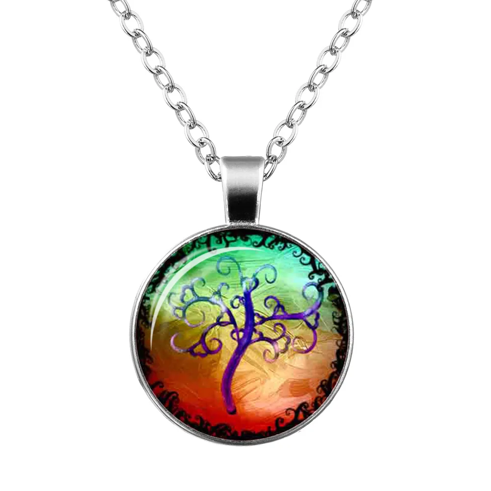 Tree Of Life Time Gem Glass Pendant Necklace