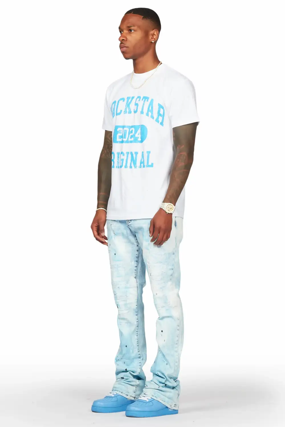 Cantu Light Blue Stacked Flare Jean