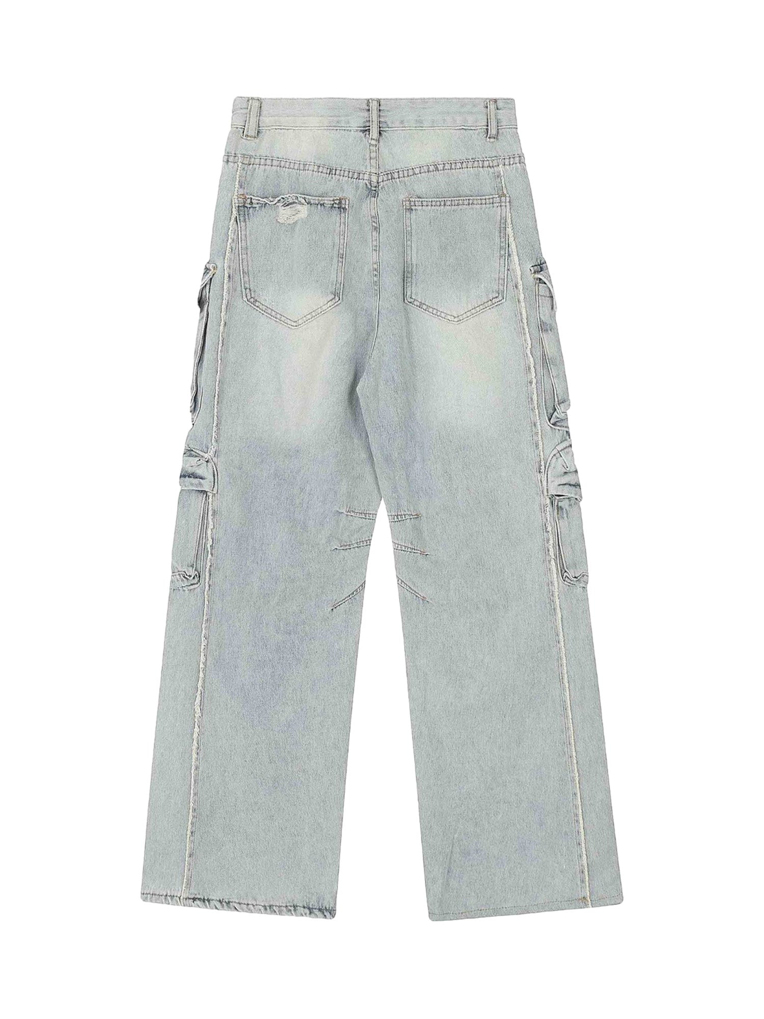 Washed Multi-pocket Work Cargo Jeans - 1830