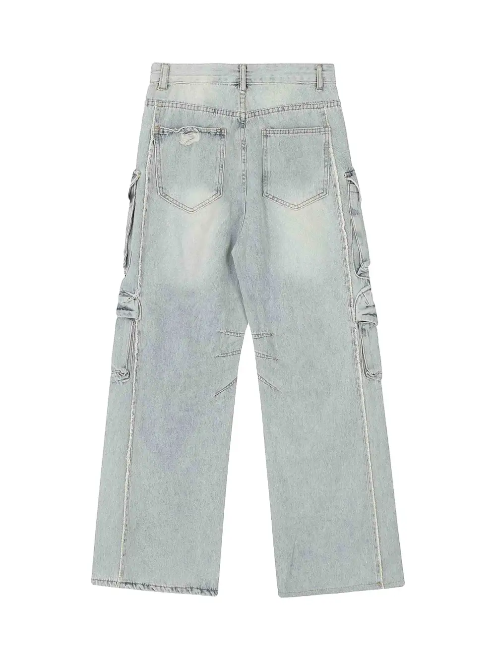 Washed Multi-pocket Work Cargo Jeans - 1830