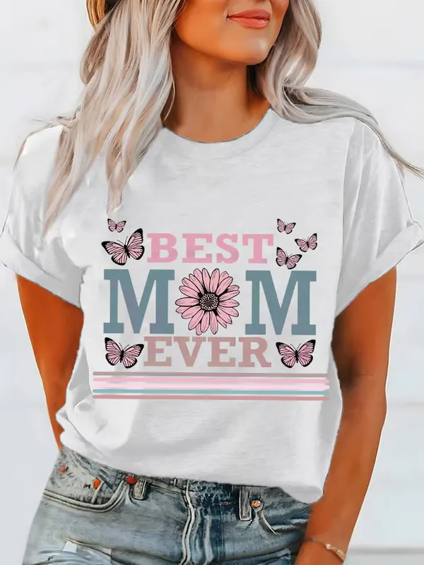 Women'S T-Shirt Women'S Mother'S Day Printed Crewneck T-Shirt Pure Cotton Design Sense Printed Short Sleeves For Women
