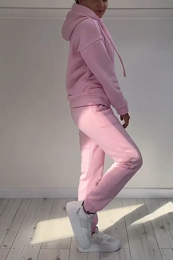 Women's solid color hoodie and pants two-piece set