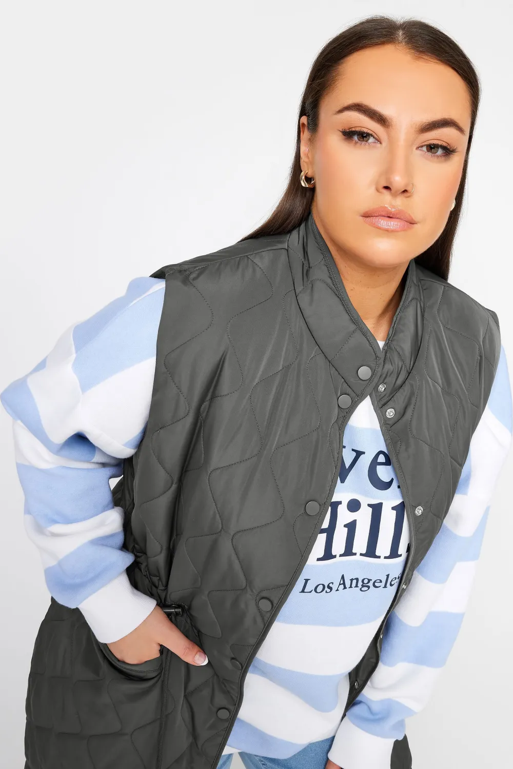 YOURS Curve Green Lightweight Quilted Midi Gilet