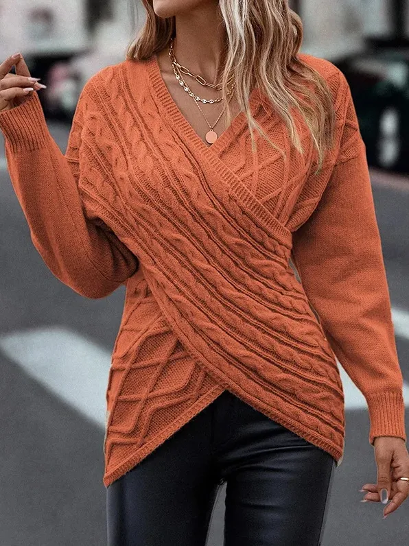 V-Neck Cross Jacquard Slim Fit Casual Sweater