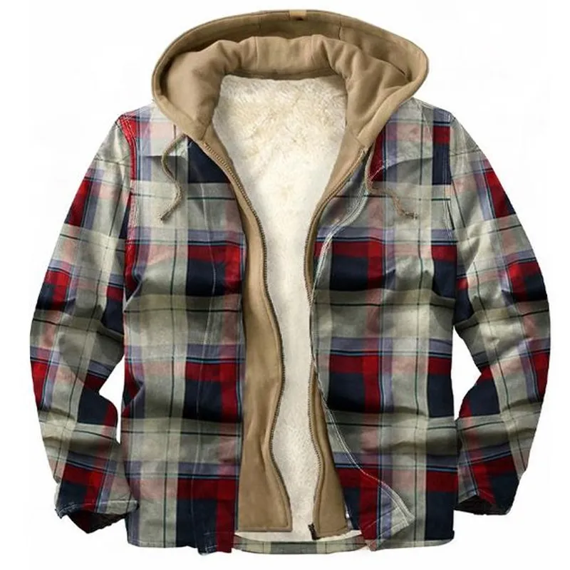 Lapel Collar Casual Long-sleeved Plaid Jacket Shirt