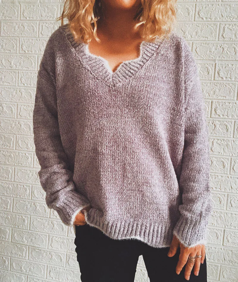 Wave Edge V-Neck Casual Sweater