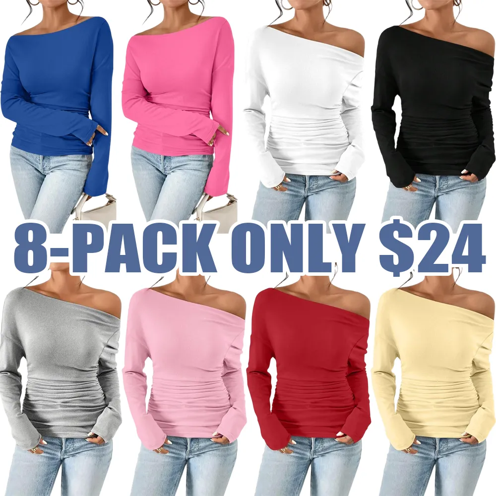 Women's Ruched Asymmetrical Neck Drop - Shoulder Tee