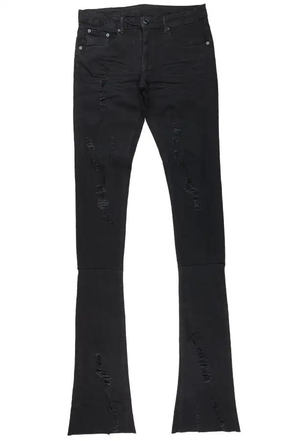 Hollis Black Super Stacked Flare Jean