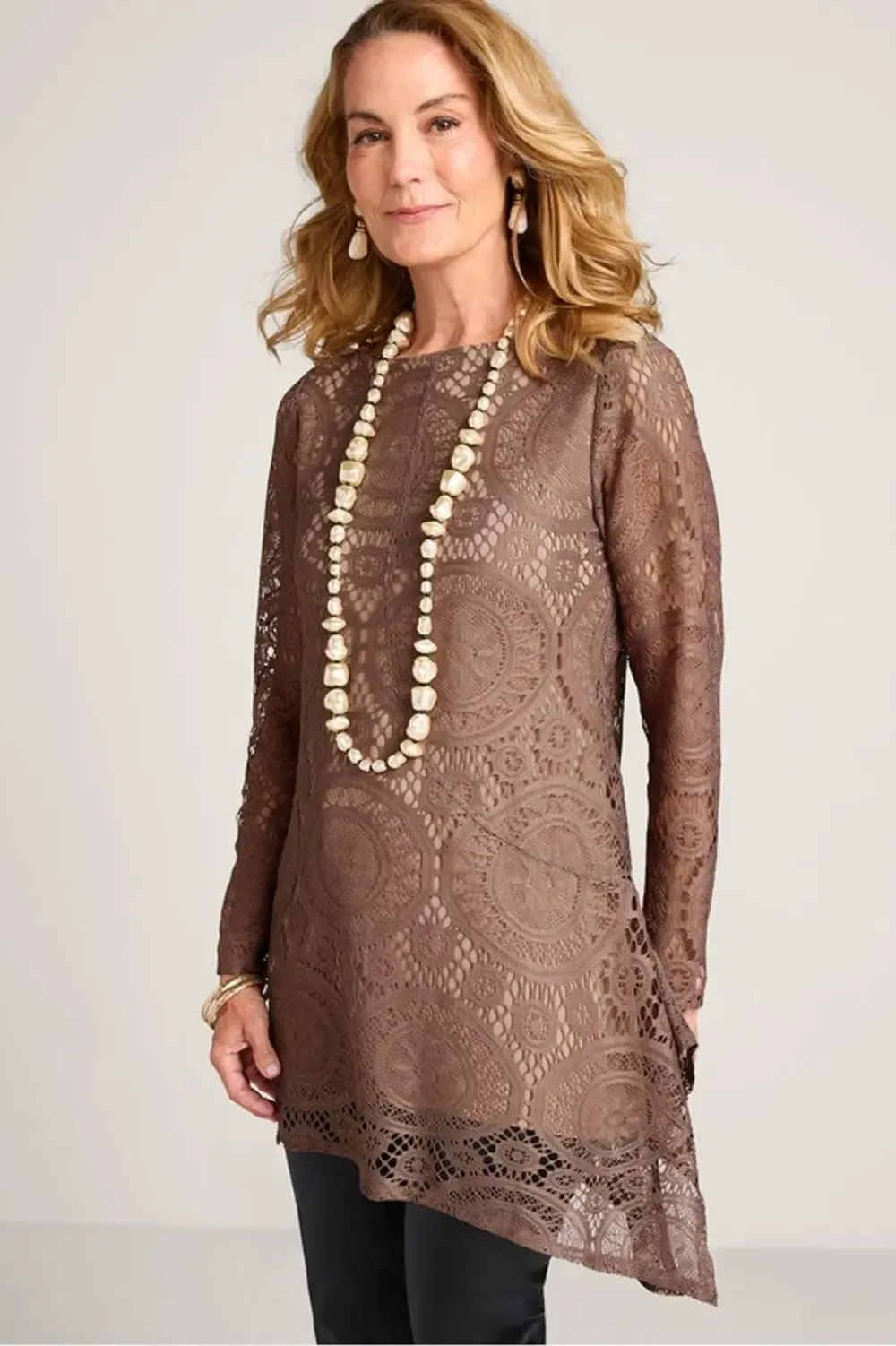 Lace Interlude Long Sleeve Tunic Top