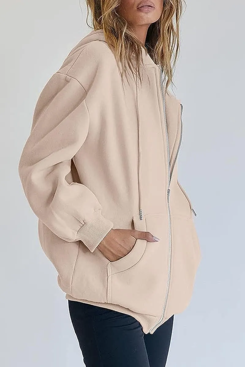 Women's Cute Hoodies Teen Girl Fall Jacket Oversized Sweatshirts Casual Drawstring Zip Up Y2K Hoodie with Pocket