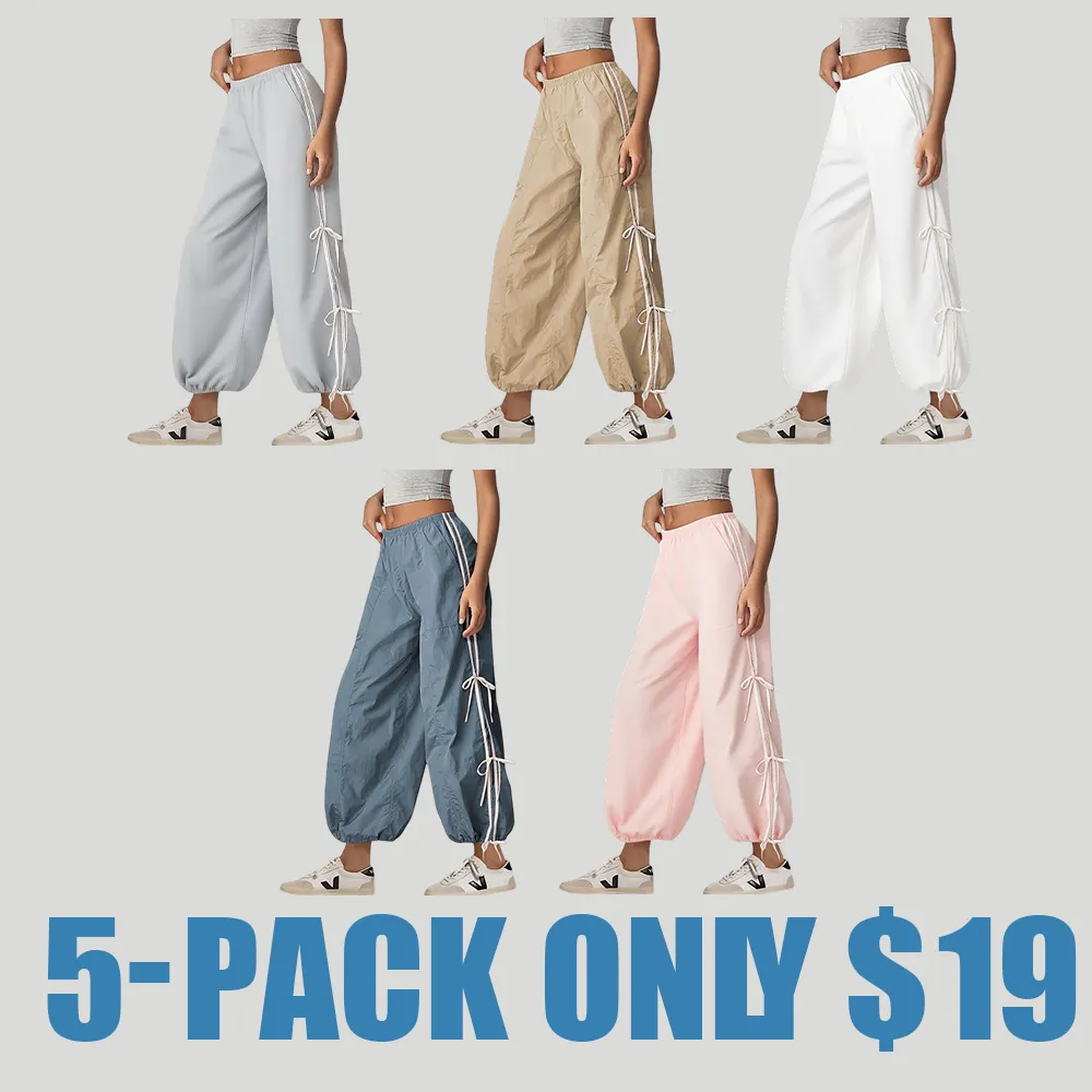 Women's Parachute Cargo Pants – High Waist, Elastic Drawstring Hiking Trousers with Pockets