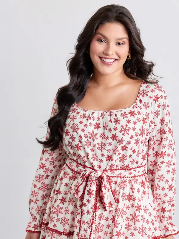 Boho Print Contrast Waist-Tie Maxi Dress