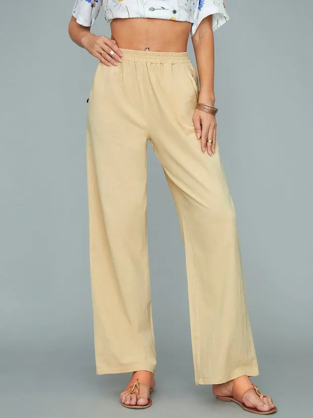 Vacation Casual Loosen Cotton Linen Solid Pants