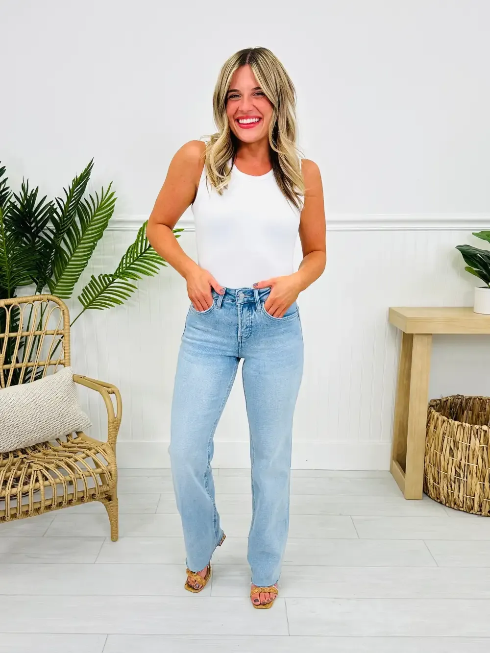 Feeling Brand New Slim Wide Leg Tummy Control Jeans