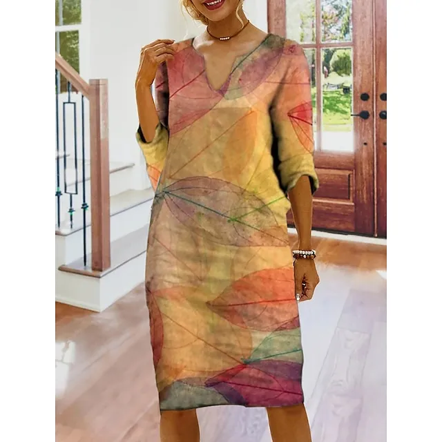 Women‘s Casual Dress Midi Dress Leopard Black White Half Sleeve Floral Print
