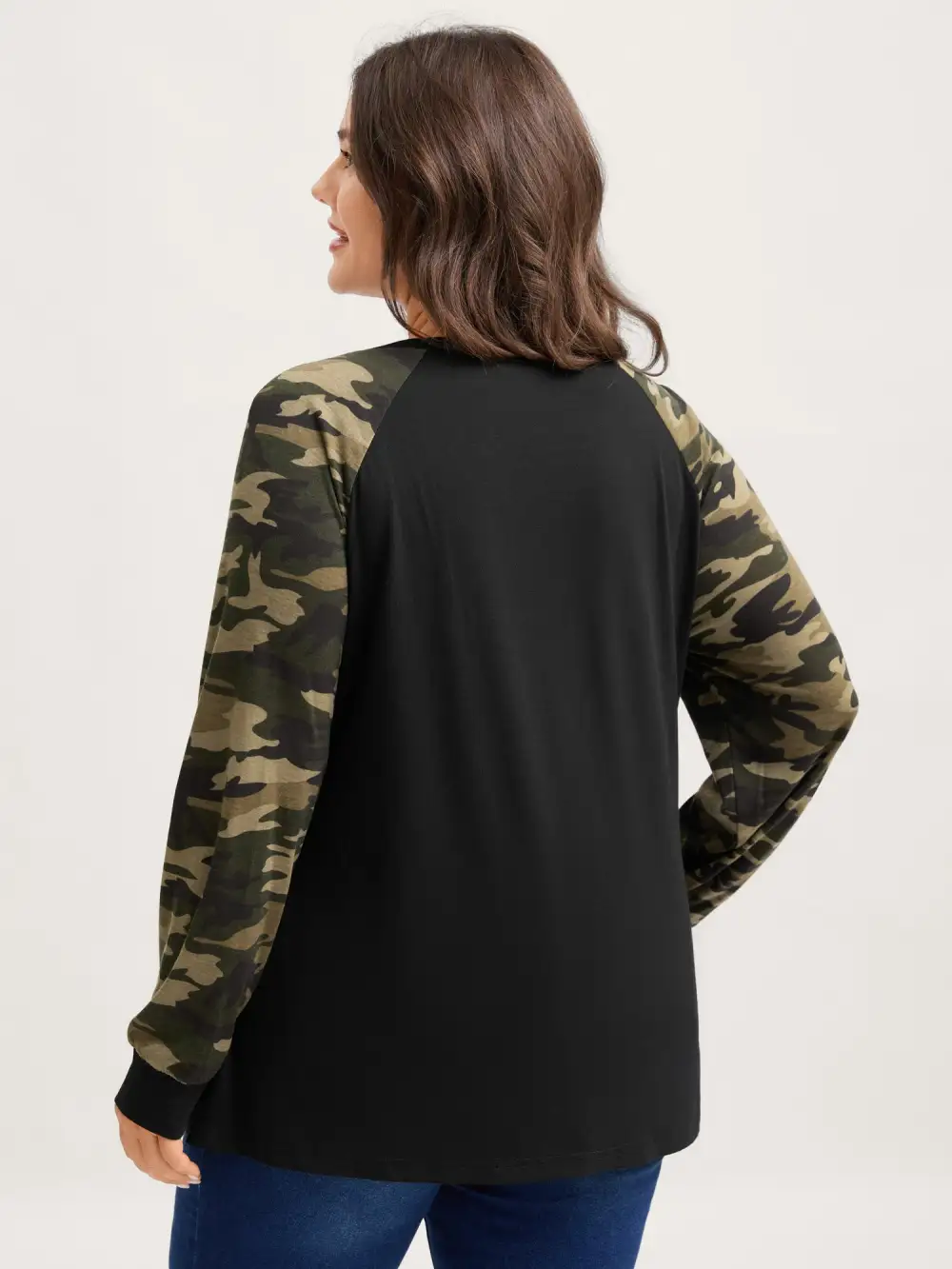 Camouflage Raglan Sleeve Round Neck T-Shirt