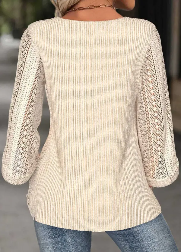 Beige 3/4 Sleeve Round Neck Blouse