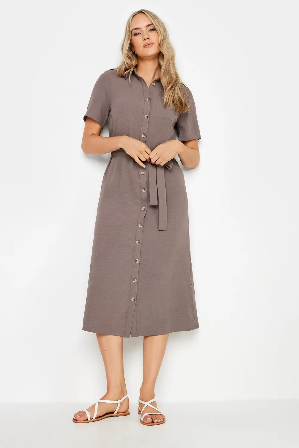 LTS Tall Brown Button Through Midi Dress