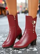 Women's Burgundy Warm Winter Ankle Boots with Faux Fur Lining, Stylish and Comfortable for Cold Weather, Casual & Outdoor Wear.