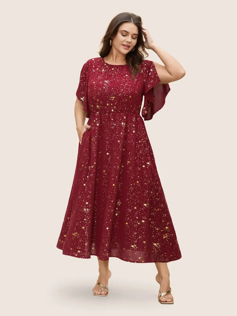 Glitter Star Split Sleeve Midi Dress