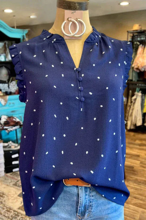 Polka Dot Print Ruffle V-Neck Blouse