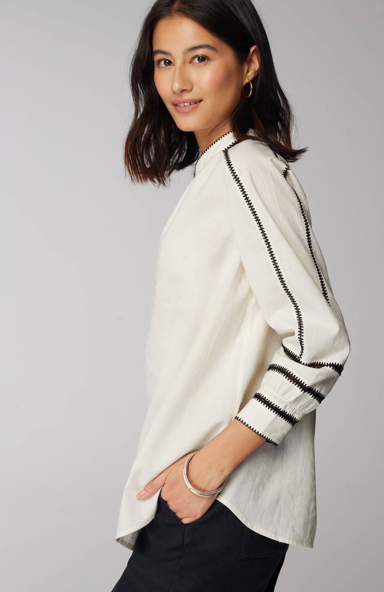 Pure Jill Contrast-Trim Top