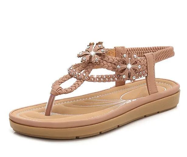 Bohemia style woman shoes string bead platform  Flat Sandals