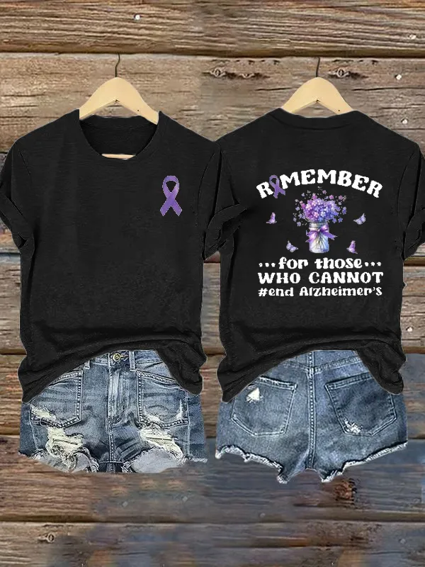 Women'S Remember For Those Who Cannot Alzheimers Support Round Collar Tee