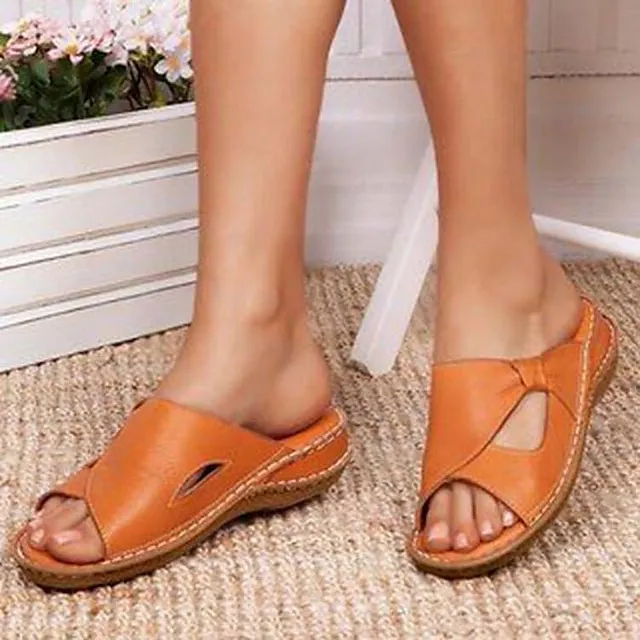 Women's Sandals Slippers Mules Wedge Sandals Plus Size Handmade Shoes Daily Beach Solid Color Summer Wedge Heel Open Toe Classic Casual Minimalism Faux Leather Loafer Black Pink Blue