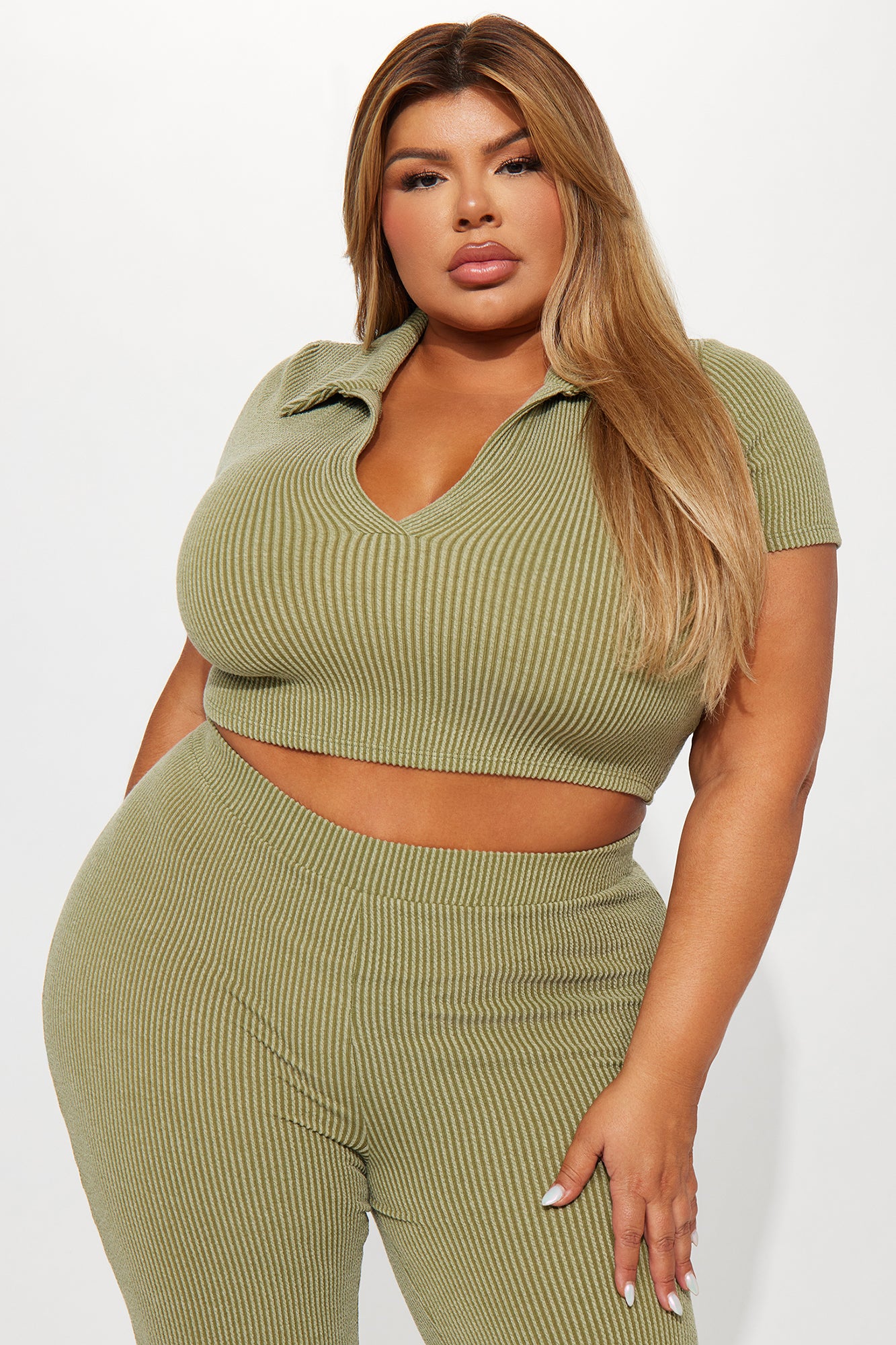 Josie Ribbed Pant Set - Olive