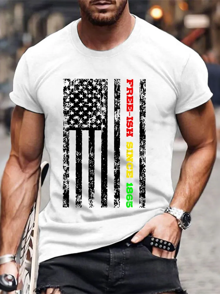 Men'S Round-Neck Short-Sleeved T-Shirt With Free-Ish Singe 1865 Prints