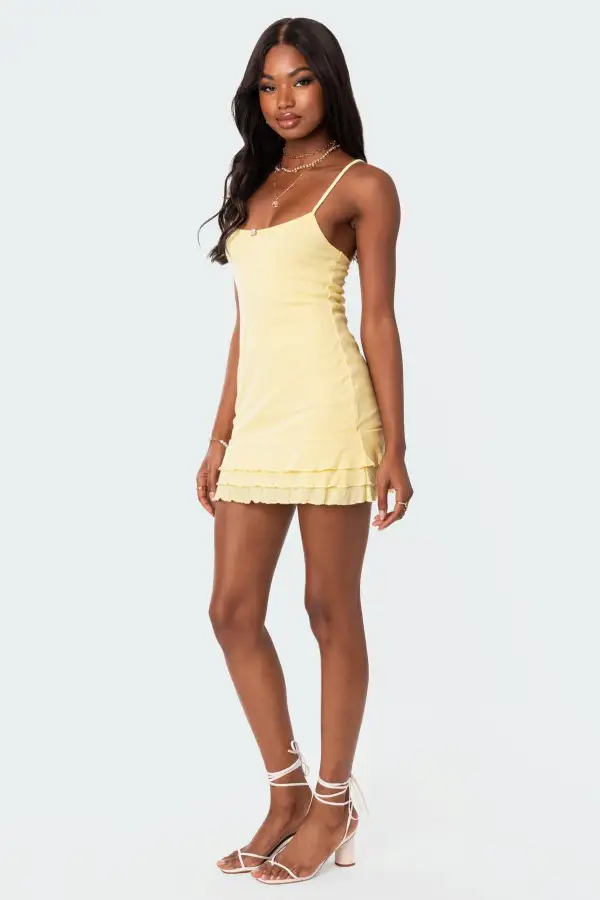 Pointelle Ruffle Mini Dress