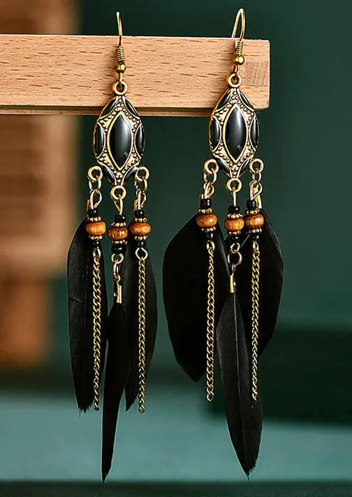 Vintage Bohemian Beading Feather Tassel Earrings