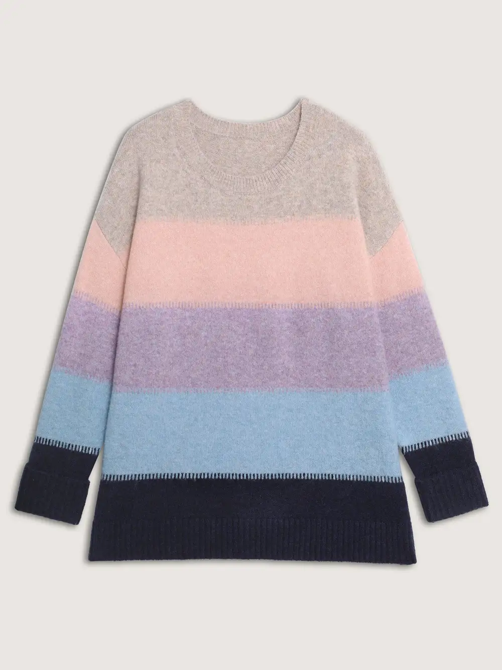 Color Stripes Round Neck Pullover