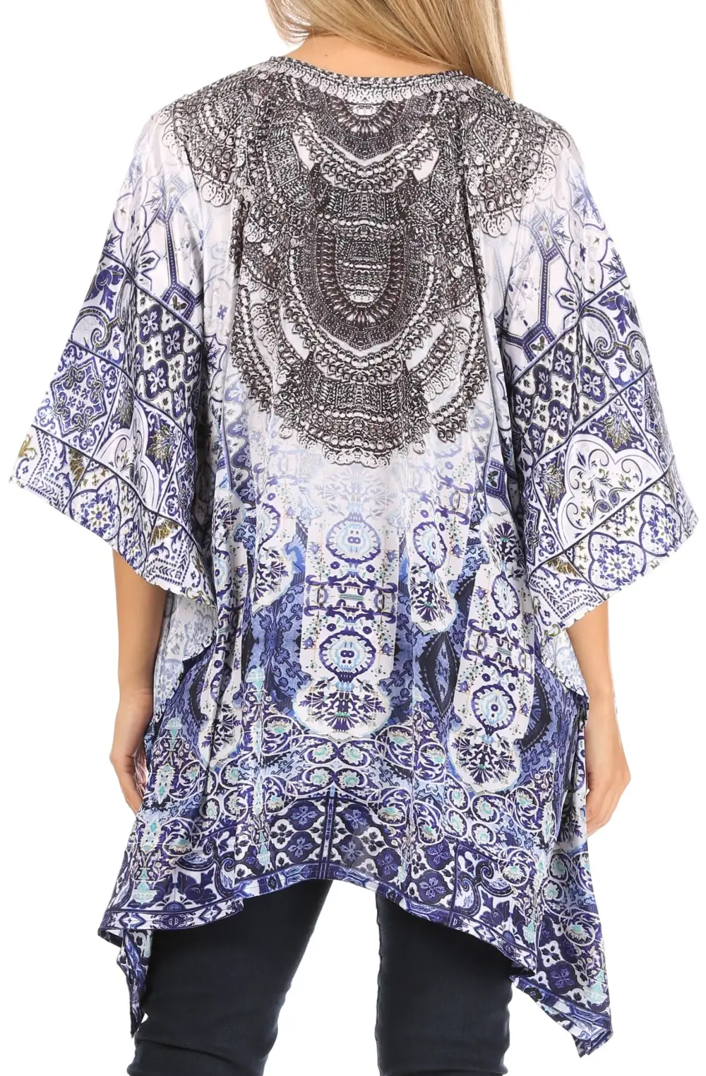 Women's Caftan Poncho Cover up V neck Top Lace up With Rhinestone
