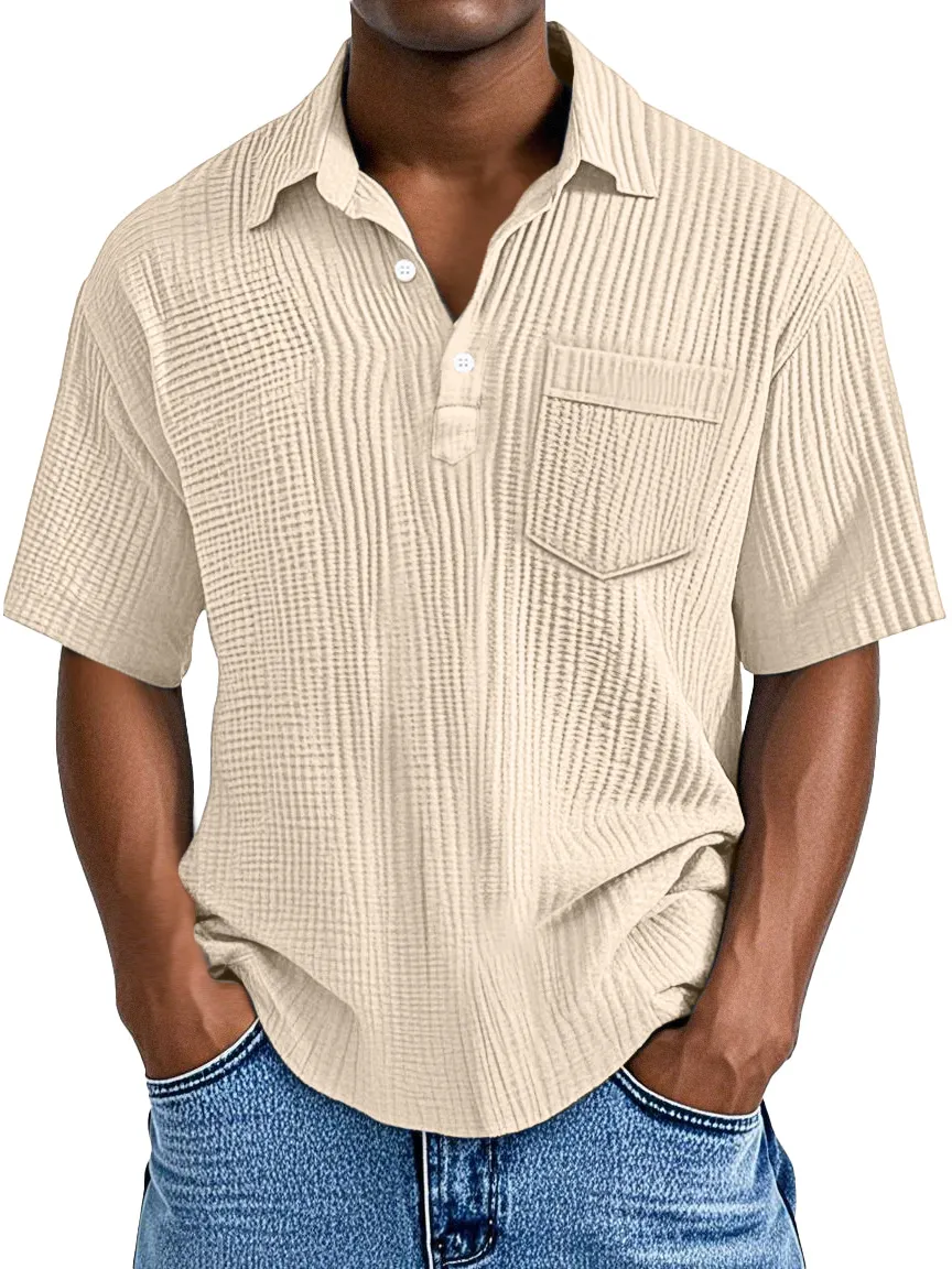 Men's Simple Casual Solid Color Pocket Lapel Short-sleeved Polo Shirt