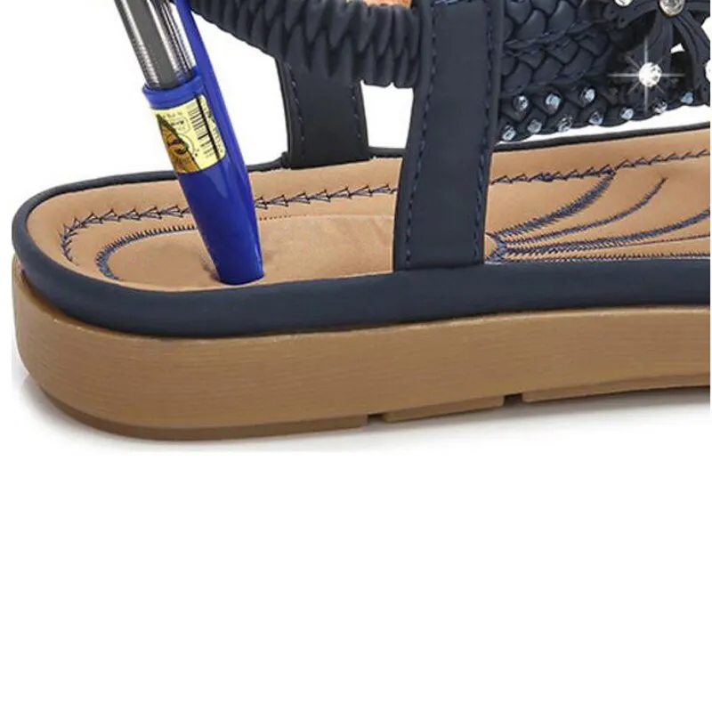 Bohemia style woman shoes string bead platform  Flat Sandals