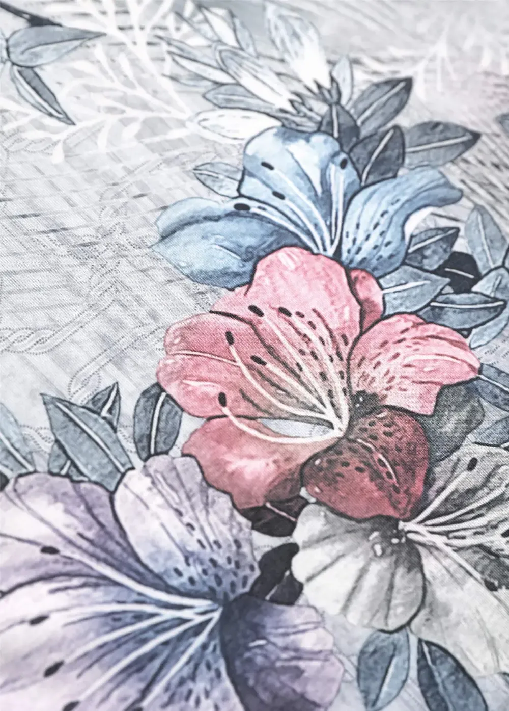 Grey Button Random Floral Print Short Sleeve T Shirt