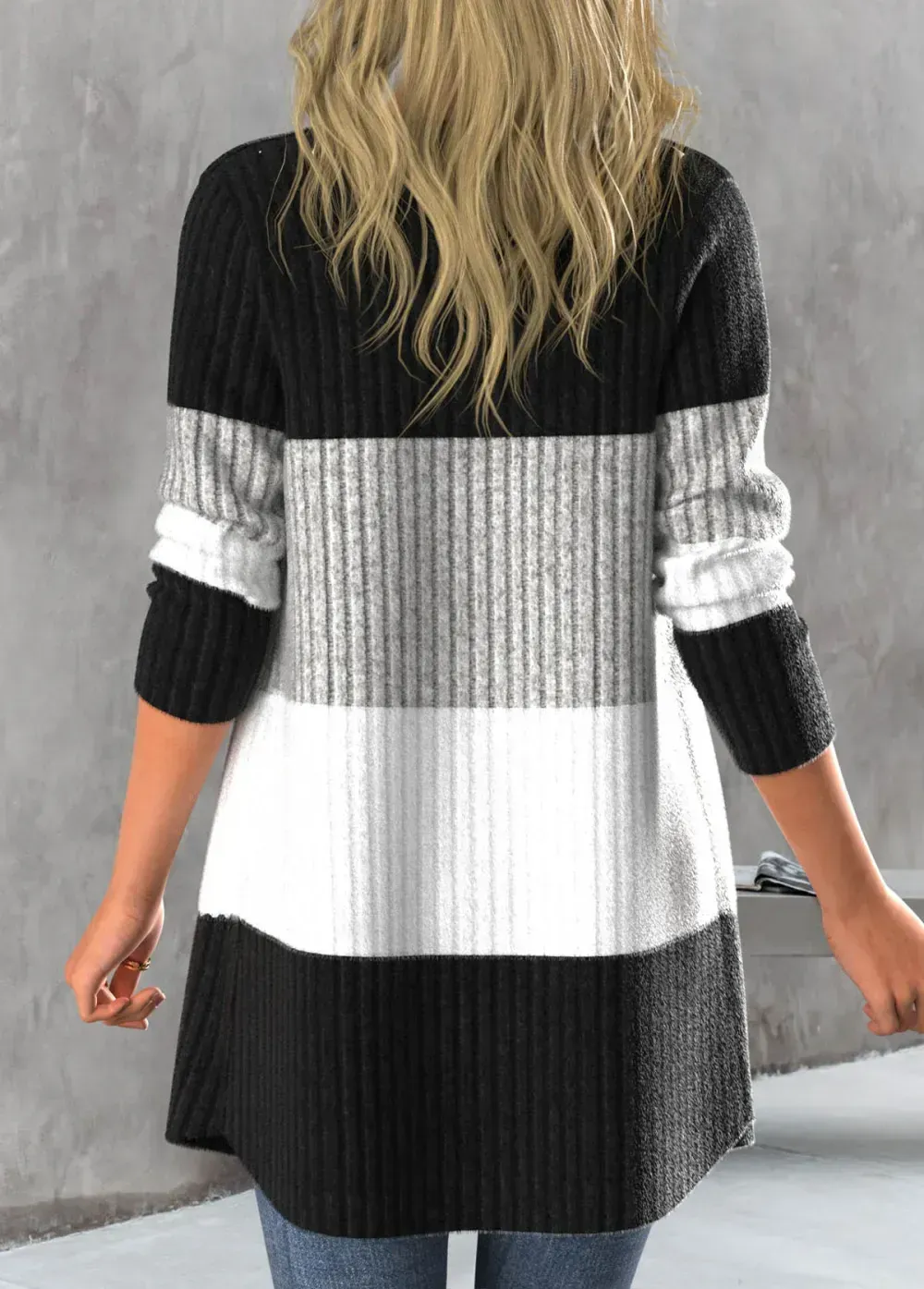 Black Button Contrast Color Long Sleeve Cardigan