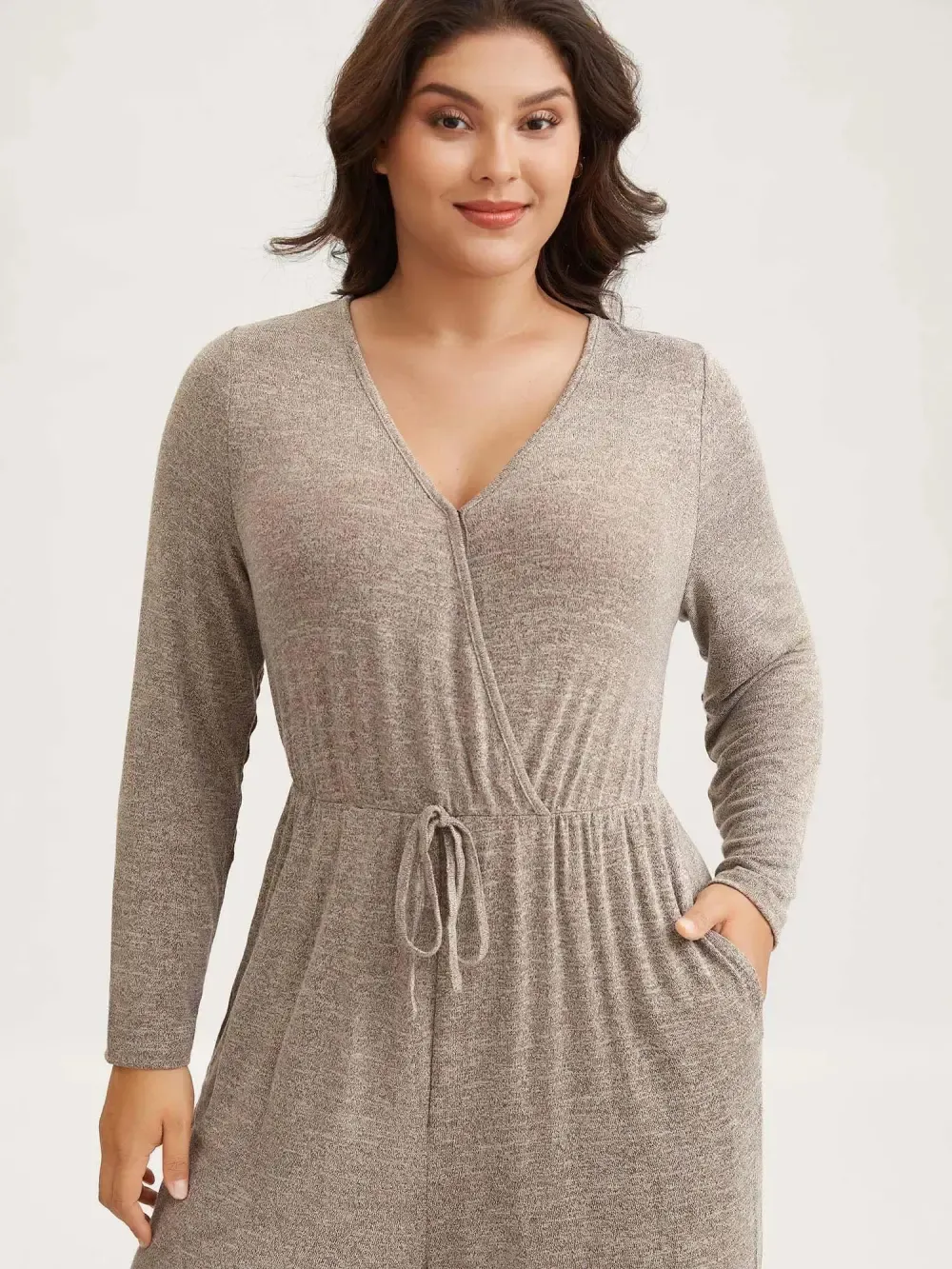 3 Pack Elastic Waist Overlap Collar Lounge Jumpsuit