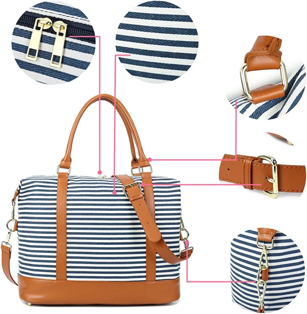 Ladies Canvas Weekender Bag Overnight Carry-on Tote Duffel in Trolley Handle