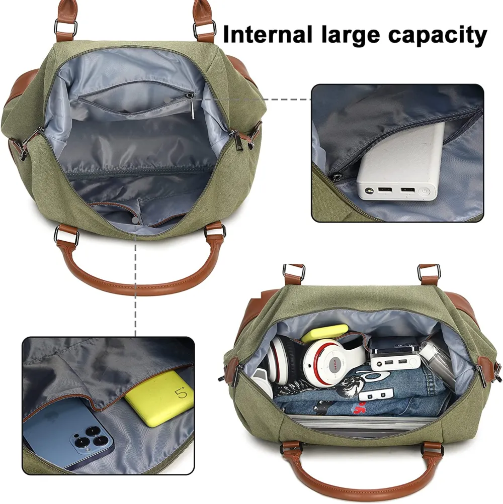 Ladies Canvas Weekender Bag Overnight Carry-on Tote Duffel in Trolley Handle