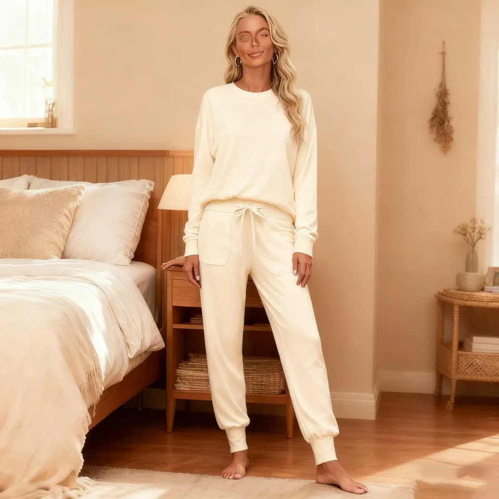 Women's Knit Loungewear Set: Long Sleeve + Jogger Pants