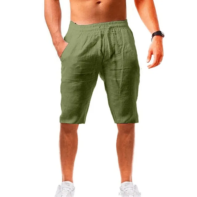 Men's Shorts Linen Shorts Summer Shorts Beach Shorts Drawstring Plain Business Beach Yoga Linen / Cotton Blend Hawaiian Casual Light Khaki. Black