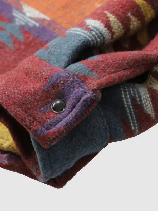 Men's retro ethnic style blend wool shirt jacket